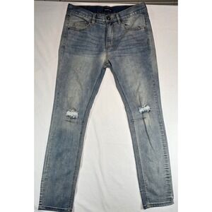 Kayden K Mens Skinny Jeans Light Wash Distressed Ripped Denim Blue Size 32